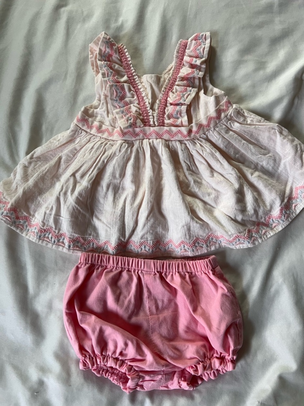 Pink Embroidered Baby Top & Bloomers Set